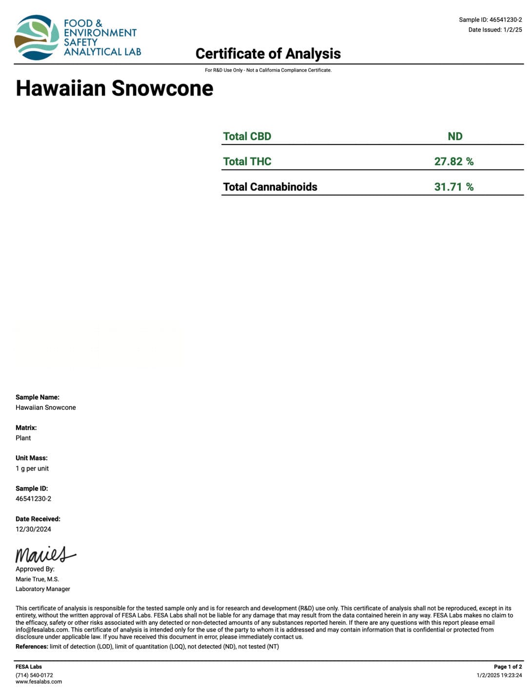 Hawaiian Snowcone - THCA Flower - BackWoodz